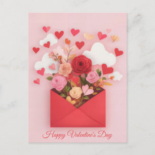 Papercut Hart en Bloemen Valentijnse Groet Briefkaart