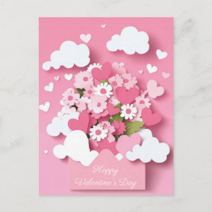 Papercut Hart en Bloemen Valentijnse Groet Briefkaart