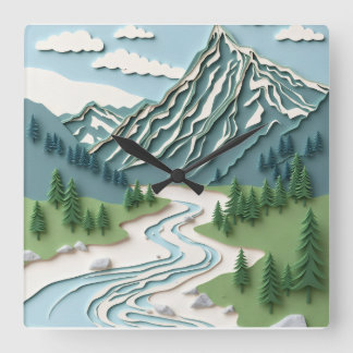 Papercut Mountain ontwerp Vierkante Klok