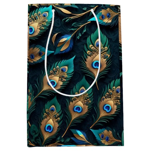 Papercut Peacock Feathers patroon Medium Cadeauzakje (Voorkant)