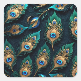 Papercut Peacock Feathers patroon Vierkante Sticker