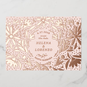 Papercut Rustic Bloemen Save the Date Rose Goud Folie Uitnodiging