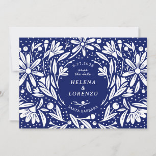 Papercut rustieke bloemen marineblauw save the date