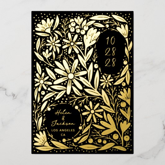 Papercut rustieke bloemen zwart Save the Date Folie Uitnodiging (Voorkant)