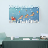 Papercut Santa en Rendier over de stad Kerstmis Spandoek (Beurs)