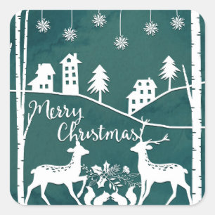 Papercut stijl Merry Christmas Stickers