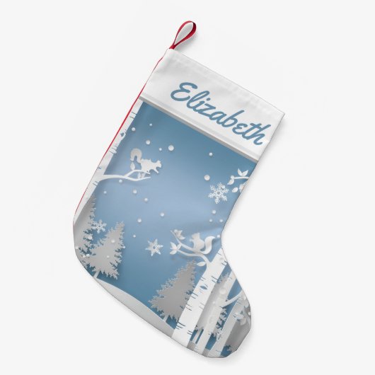 Papercut Winter Forest and Squirrels Kleine Kerstsok (Voorkant (Hangend))