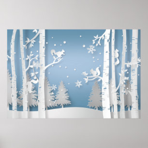 Papercut Winterbos en Eekhoorns Poster