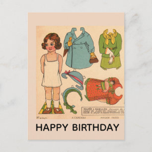 PAPERDOLL MEISJE OUDERWETSE VERJAARDAGSPOSTKAART BRIEFKAART