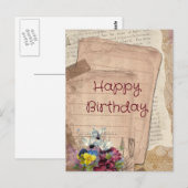  Papers en Bloemen Happy Birthday Briefkaart (Voorkant / Achterkant)