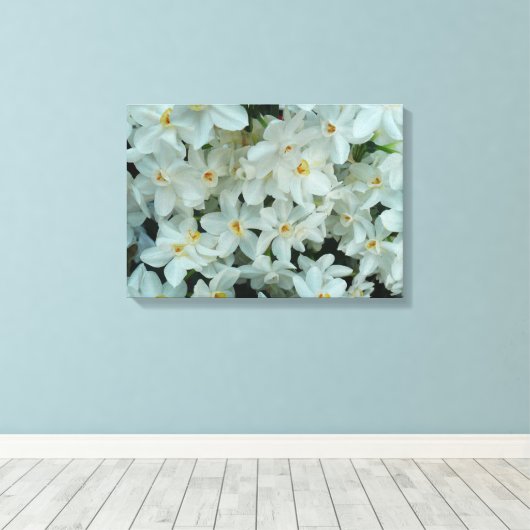 Paperwhite Narcissus Delicate White Flowers Canvas Afdruk (Insitu (Houten vloer))