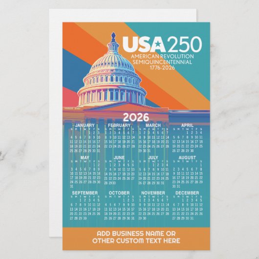 Papeterie 2026 Calendar with USA 250 Capital Dome America (Devant / Derrière)