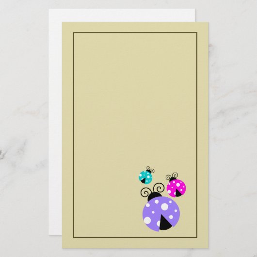 Papeterie 3 coccinelles en rose et bleu violet (Devant / Derrière)