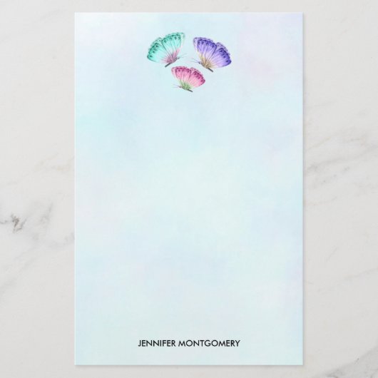 Papeterie 3 Mignons Papillons Pastel Aquarelle Colorée (Devant)