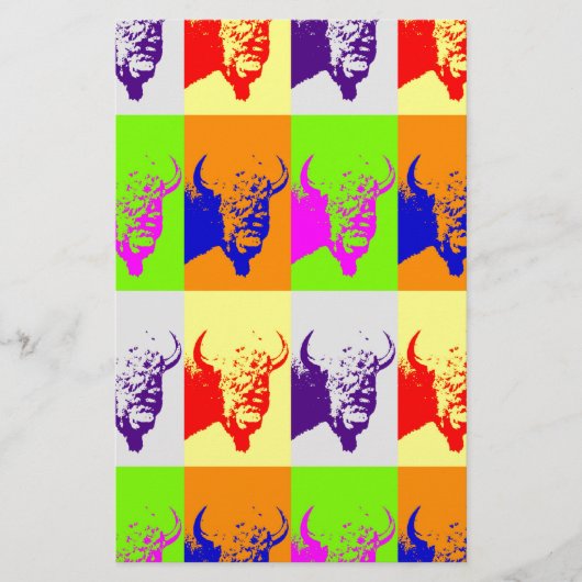 Papeterie 4 couleurs Pop Art Buffalo Bison (Devant)