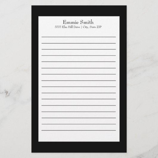 Papeterie à rayures noir et blanc personnalisée (Devant)