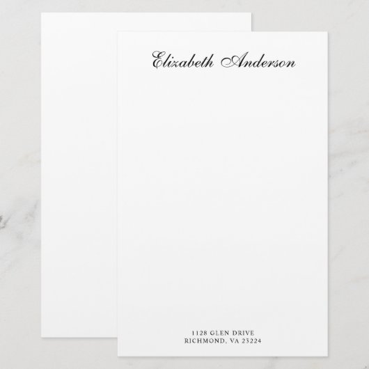 Papeterie Adresse du nom de script élégant (Devant / Derrière)