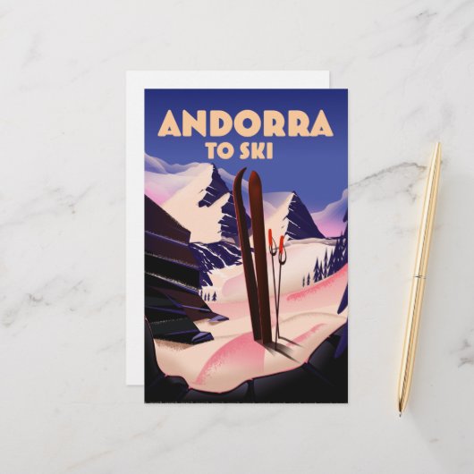 Papeterie affiche de ski d'Andorre. (Devant/Arrière en situation)