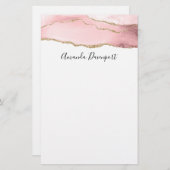 Papeterie Agate rose vierge avec ruban or Élégant (Devant / Derrière)