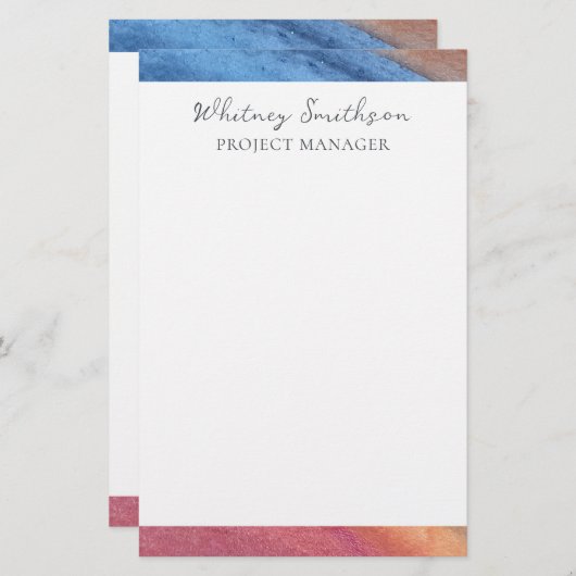 Papeterie Ajouter un nom Simple Abstrait Brown et bleu aquar (Devant / Derrière)