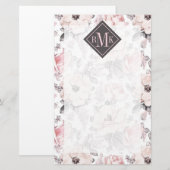 Papeterie Ajouter votre monogramme| Motif rose et gris class (Devant / Derrière)