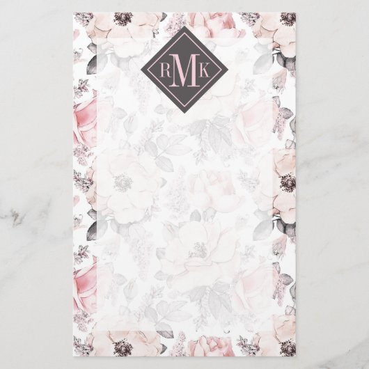 Papeterie Ajouter votre monogramme| Motif rose et gris class (Devant)