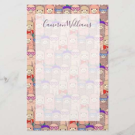 Papeterie Ajouter votre nom| Motif Llama à la mode (Devant)