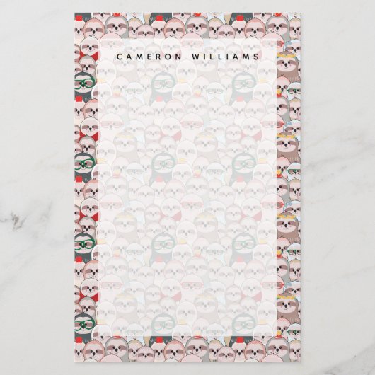 Papeterie Ajouter votre nom| Sloth Comic Motif (Devant)