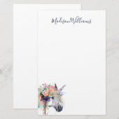 Papeterie Ajoutez votre licorne habillée | florale nommée (Devant / Derrière)