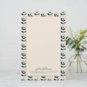 Papeterie Ajoutez votre motif floral de | rétro turquoise (Debout devant)