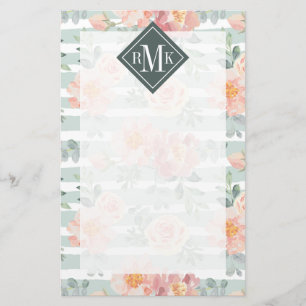 Papeterie Ajoutez votre motif rose de rayure du monogramme  