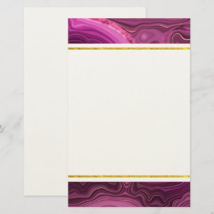 Papeterie Améthyste Violet Et Agate Abstrait Or