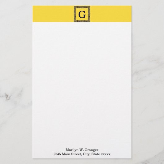 Papeterie Ananas, Clé grecque bleue marine #1 Monogramme enc (Devant)