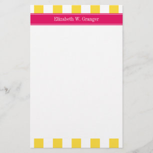 Papeterie Ananas White XL Stripes, Raspberry Nom Monogramme