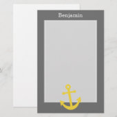 Papeterie Ancre jaune avec le nom fait sur commande - gris (Devant / Derrière)