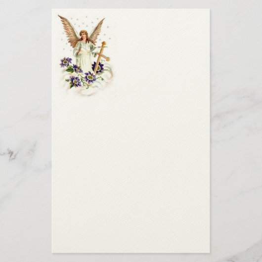 Papeterie Ange avec croix et fleurs de clématite (Devant)