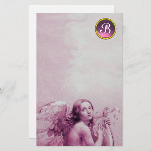 PAPETERIE ANGE JOUER LYRA SUR LES NUAGES, GEM MONOGRAM (Devant / Derrière)