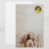 PAPETERIE ANGE JOUER LYRA SUR LES NUAGES, GEM MONOGRAM (Devant / Derrière)