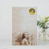 PAPETERIE ANGE JOUER LYRA SUR LES NUAGES, GEM MONOGRAM (Debout devant)