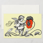 PAPETERIE ANGE PEINTURE D'UN MONOGRAMME À FLEURS ROUGES (Devant / Derrière)
