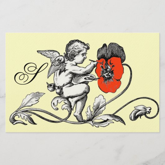 PAPETERIE ANGE PEINTURE D'UN MONOGRAMME À FLEURS ROUGES (Devant)