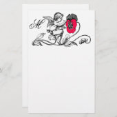 PAPETERIE ANGE PEINTURE D'UN MONOGRAMME DE FLEURS ROSES (Devant / Derrière)