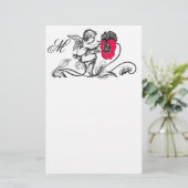 PAPETERIE ANGE PEINTURE D'UN MONOGRAMME DE FLEURS ROSES (Debout devant)