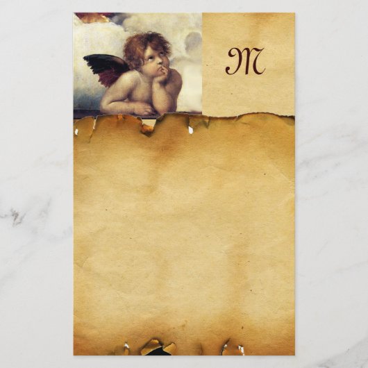 Papeterie ANGEL / Cherub ailé, Monogramme de parchemin (Devant)