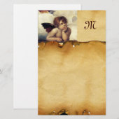 Papeterie ANGEL / Cherub ailé, Monogramme de parchemin (Devant / Derrière)