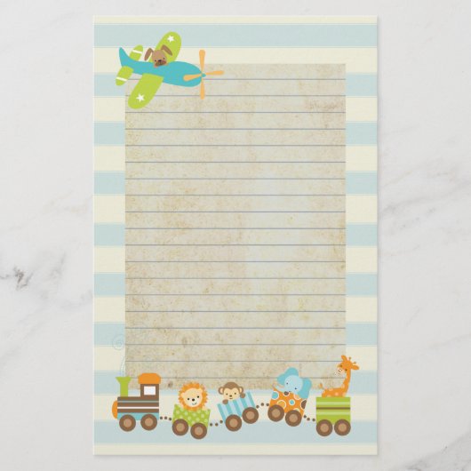 Papeterie Animal Toy Train and Airplane on Stripes (Devant)