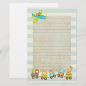 Papeterie Animal Toy Train and Airplane on Stripes (Devant / Derrière)