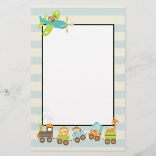 Papeterie Animal Toy Train et Doggy Avion sur Stripes (Devant)