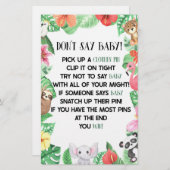 Papeterie Animal tropical ne pas dire Baby shower jeu (Devant / Derrière)