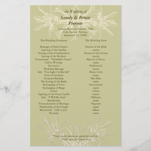 Papeterie Antique Olive Floral Wedding Programme (Devant)